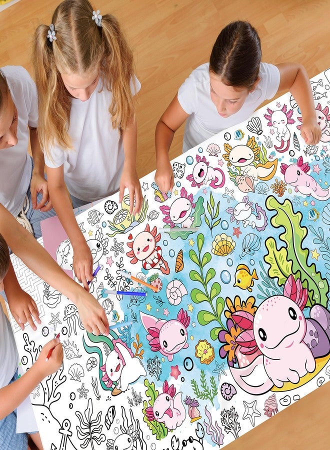 TAKEALOOKO Axolotl Giant Kids Coloring Poster - 35.5 x 72 inches Pink Cute Salamander Tablecloth Coloring Activity for Kids Birthday Party Games, Large Undersea World Poster for Classroom Party Decor - Image 2